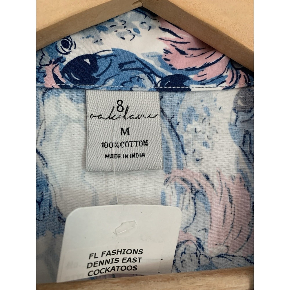 8 Oak Land Pajamas Sz M Blue Pink 100% Cotton Cockatoos Long Sleeve Shorts Prep - Picture 2 of 11